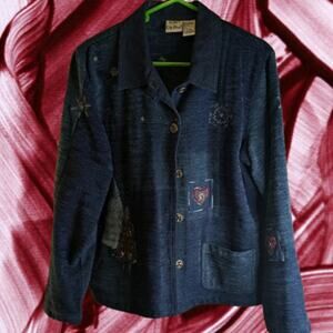 Koret City Blues Medium long sleeve button down blue patch work lightweight coat